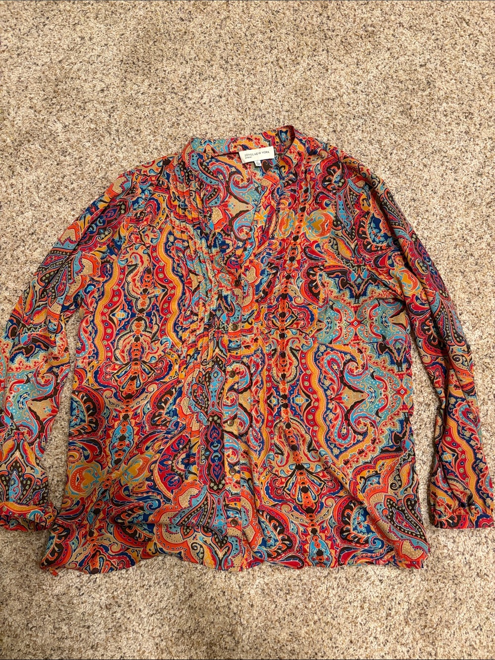 Jones New York Multicolor Paisley V-Neck Blouse